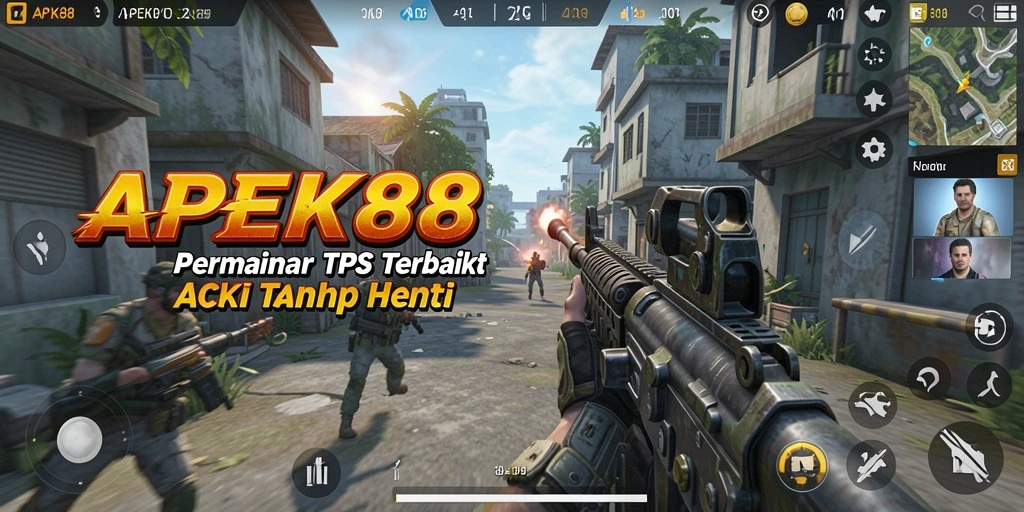 Screenshot APEK88 menampilkan aksi tembak-menembak yang intens.