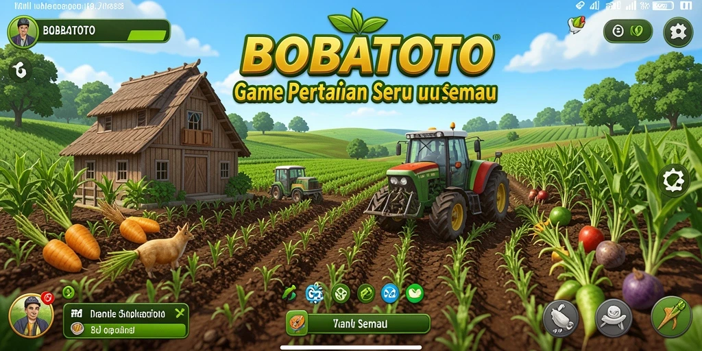 Screenshot gameplay BOBATOTO menampilkan aktivitas bertani yang menyenangkan.