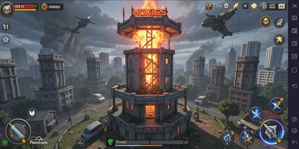 Tangkapan layar gameplay HOKI65 menampilkan pertahanan menara yang dinamis.