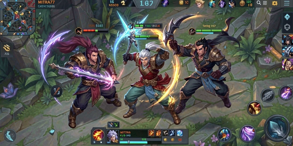 Tampilan gameplay seru dari MITRA77 dengan aksi MOBA intens.