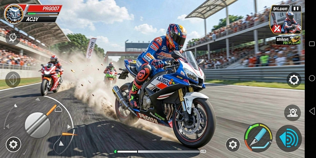 Tampilan gameplay balapan motor penuh aksi di PRG007.