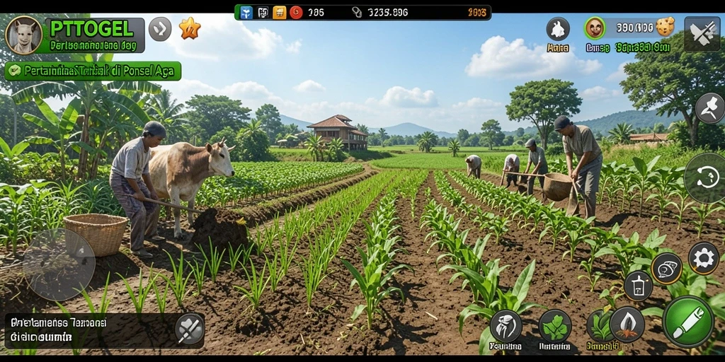 Tampilan gameplay PTTOGEL dengan suasana pertanian yang indah.