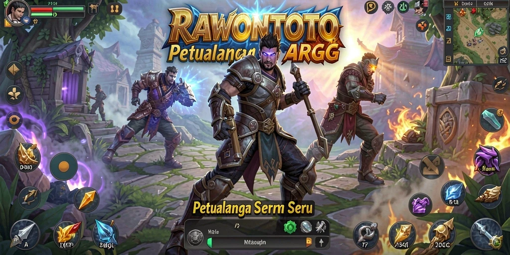 Tangkapan layar utama RAWONTOTO menampilkan pertarungan seru dalam gameplay ARPG.