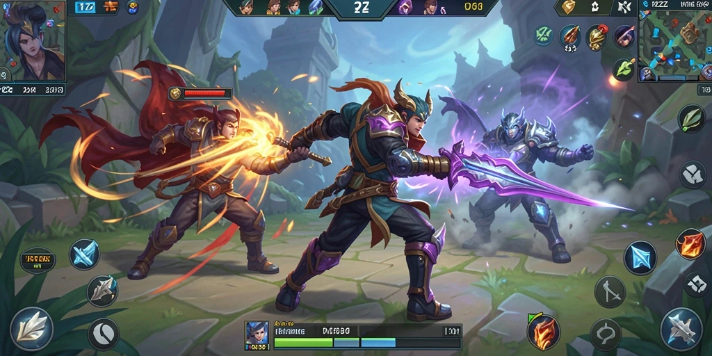 Tampilan seru dari gameplay MOBA di RTZZ.