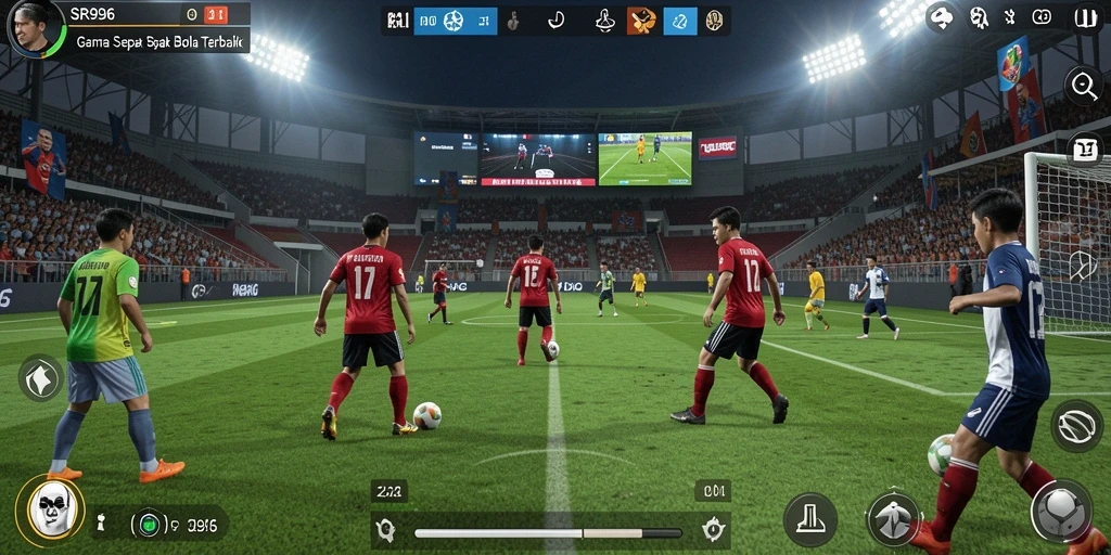 Tampilan gameplay seru dan realistis dalam game sepak bola.