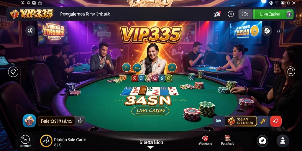 Screenshot gameplay <strong>VIP333</strong> menampilkan dealer langsung dan pemain yang terlibat.